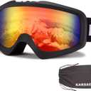 Karsaer Ski Goggles Anti-Fog Snow Goggles OTG 100% UV Protection Snowboard Goggles Bendable Dual-Lenses for Men Women Youth, Matte Black Frame Red Mirrored Lens Vlt 15%