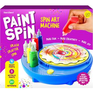 Dan&Darci Paint Vortex Spin Art Machine - Kids Art Kit for Boys & Girls Ages 6+, Motorized Spinner with Splash Guard, Metallic Paints & 20 Artboards - Birthday Gifts for Girls - Craft Kit
