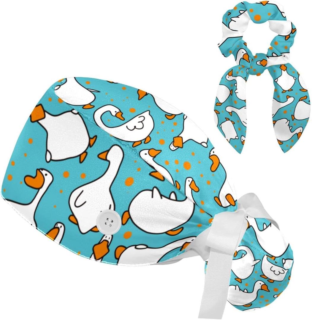 Scrub Cap with Scrunchies, Rainbow Working Hat Hair Cover, Elastic Bandage Tie Back Hats for Women (Multicoloured 25)