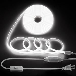 Outdoor COB LED Rope Lights Waterproof with Switch IP65 20FT/6M AC110V-120V LED Strip Light Daylight White 6000K 1728LED/6M Super Density Bright LED Tape Light Indoor for Garden Decor