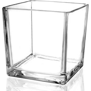 1 Pack Square Glass Vase 4" x 4" x 4", Clear Flower Vase for Centerpieces, Candle Holder for Wedding Party Events, Home Dcor