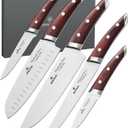 Brewin CHEFILOSOPHI Japanese Chef Knife Set 5 PCS with Elegant Red Pakkawood Handle Ergonomic Design,Professional Ultra Sharp Kitchen Knives for Cooking High Carbon Stainless Steel