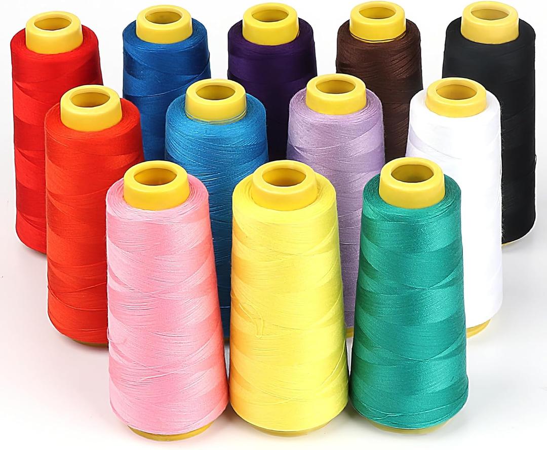 ilauke 12 X 1500M Overlock Sewing Thread Polyester Thread Assorted Colors Yard Spools Cone Polyester for Serger Quilting Drapery Machine 40S/2