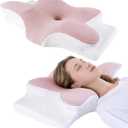 Neck Pillow for Pain Relief, Cooling Cervical Pillow for Sleeping, Contour Orthopedic Memory Foam Pillows for Back Stomach Sleepers (Pink)