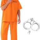 Stadget Prisoner Costume Orange Prison Inmate Costume Criminal Jail Outfit Halloween Cosplay Prison Suit for Men, Large