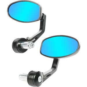 RACOONA Bar End Mirrors, Anti Glare Side View Mirrors for Motorcycle Handlebar, Fits Most with 7/8'' Handlebar (Blue Lense, Oval)
