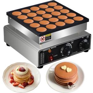 110V US Commercial 25PCS Mini Dutch Pancake Maker,950W Dutch Pancake Baker Machine,Non-stick Dorayaki Maker, Dutch Poffertjes Grill,Stainless Steel, Breakfast, Snacks, Desserts