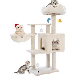 Cat Tree Tower with Metal Frame Hammock, 40'' Cat Trees for Indoor Cats Large Adult, Cat Towers with Scratching Post, Cats Condo Furniture with Cloud Top Perch, Cats Climbing Tower for Kittens(White)