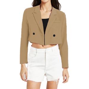 Womens Cropped Blazer Business Casual Lightweight Long Sleeve Suit Jacket Work Office Blazer for Women (Large, Tan)