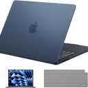 EooCoo Case Compatible with MacBook Air 15 inch M5 2026 2025-2023 Release M4 M3 M2 Model A3448 A3241 A3114 A2941, Plastic Hard Shell Case & Keyboard Cover & Screen Protector, Matte Midnight