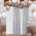VitalCozy 4 Panels Backdrop Curtains 2 Pcs 4 x 10 ft Sequin Glitter 2 Pcs 7 x 10 ft Chiffon Photo Background Curtains for Graduation Wedding Birthday Party Decorations(White, Silver)