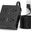 10Ft Extension Cord with Multiple Outlets, Flat Plug Power Strip Surge Protector 10 Ft Long Cord, 8 Outlet 4 USB Ports (2 USB C), Multi Outlet Wall Plug for Office, College, Dorm Room Essentials