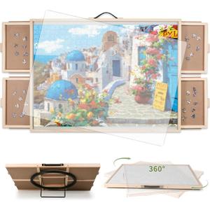 2000 Pieces 2-in-1 Tilting & Rotating Puzzle Board, 40.16"x28.5"Portable Puzzle Table with 4 Drawers & Cover