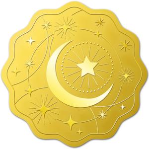 BENECREAT 100pcs Moon and Star Pattern Self Adhesive Gold Foil Embossed Stickers, Embossed Gold Certificate Seals for Wedding Invitations Envelope Graduation Seals, 5x5cm/2x2inch
