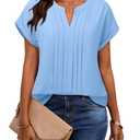 Gaharu Womens Dressy Tops and Blouses Short Sleeve Shirts Summer Casual Outfits Notch V Neck Professional Blouses Fitted Tops Light Blue S (Blue, S)