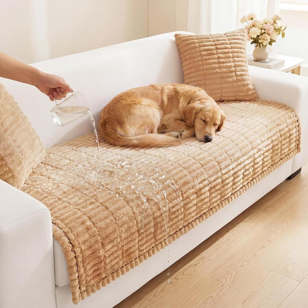 Large 35"x71" Waterproof Couch Cover for Dogs, Non-Slip Sofa Protector with Silicone Backing, Washable Fuzzy Pet-Friendly Furniture Cover for Pet Hair, Scratches & Spills
