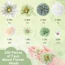 Cindeer 200 Pcs Fake Flower Heads for Crafts Mini Silk Flower Heads Faux Rose Artificial Daisy Blossom Heads Decorative Flowers for Home Bride Bridesmaid Wedding Centerpieces, 2-7 cm (Green)