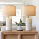 PoKat 23" Modern Ceramic Table Lamp Set of 2 for Living Room White Desk Lamps for Bedroom Farmhouse Bedside Nightstand Bedside Lamp End Table Lamps Beige (Beige and White - 23'' Ceramic Lamp)