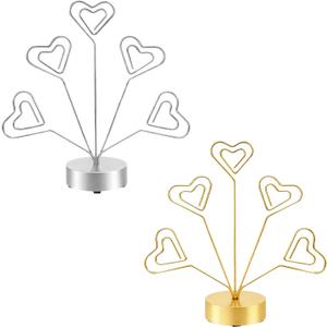 2 PCS Photo Tree Holder for Pictures, Gift Card Tree Display, Elegant Photo Tree Stand with Heart-Shaped Design, Versatile Picture Tree Organizer for Home and Office Decor, Gold and Silver