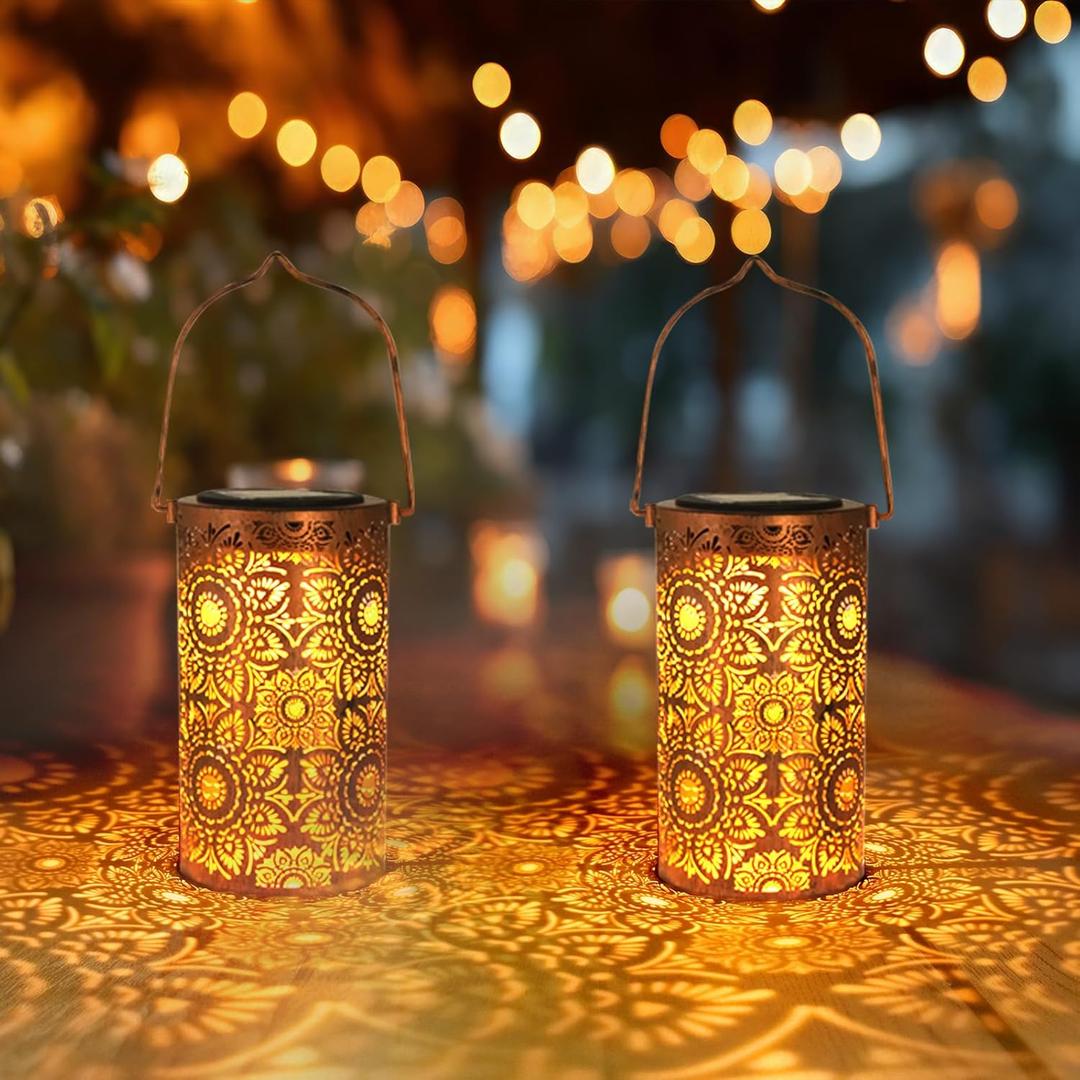 DIBIEECN Mothers Day Gifts for Mom, Birthday Gifts Grandma Ladies Solar Lanterns Outdoor Hanging Hollowed-Out Metal Waterproof LED Garden Decor Outside for Patio Yard Porch, Sunflower, 2 Pack