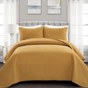 Lush Decor Ava Quilt Diamond Pattern Solid 3 Piece Oversized Bedding Blanket Bedspread Set - King - Mustard Lush Decor Ava Quilt Diamond Pattern Solid 3 Piece Oversized Bedding Blanket Bedspread Set - King - Mustard