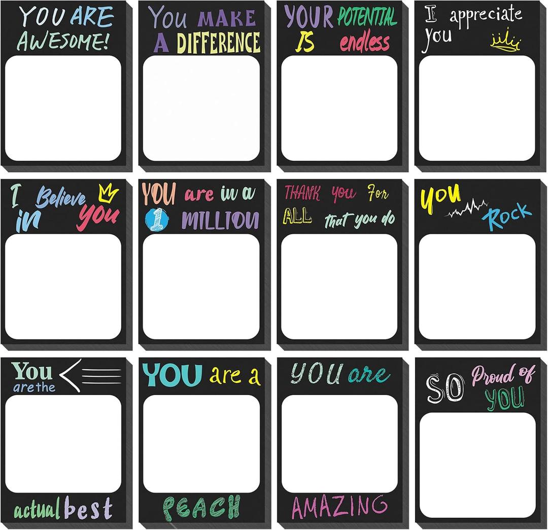 Spakon 12 Pcs Modern Appreciation Sticky Notes 3 x 4 Inch Funny Inspirational Sticky Note Motivational Memo Pads Cute Positive Notepads Office Supplies, 30 Sheets Each (Classic Style)