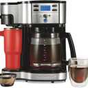 Hamilton Beach 2-Way Programmable Coffee Maker, 12 Cup Glass Carafe And Single Serve Coffee Maker, Black with Stainless Steel Accents, 49980RG