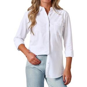 siliteelon Womens Button Down Shirt Linen Button Up Shirts for Women Long Sleeve Summer Shirt Collared Blouse Linen Tops (Large, All White)