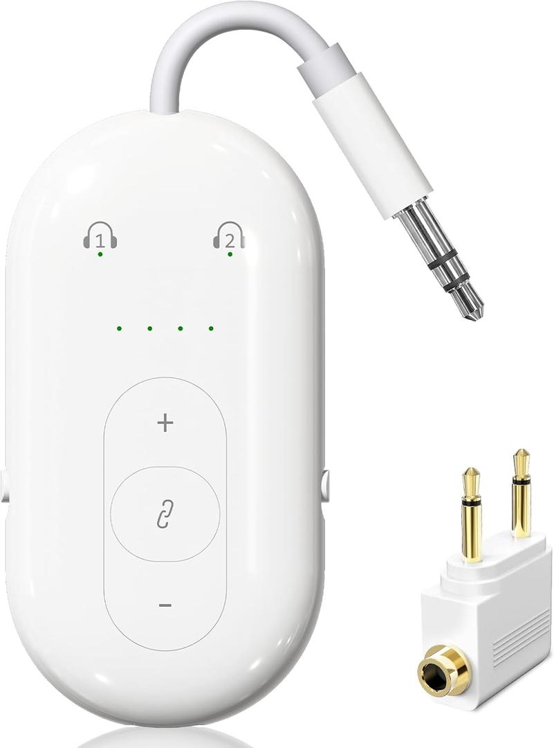 Airplane Bluetooth Adapter for Earphone, Bluetooth Audio Transmitter for for 2 AirPods or Wireless Headphones, Transmitter Receiver 2 in 1 Dongle for Speaker, Car, Gym, TV