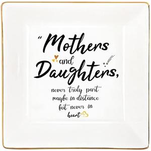 KLYJI Valentines Gifts for Mom from Daughter Birthday Gift Mother Ceramic Ring Trinket Dish Decorative Jewelry Thanksgiving Christmas Mother's Day, Pack 2