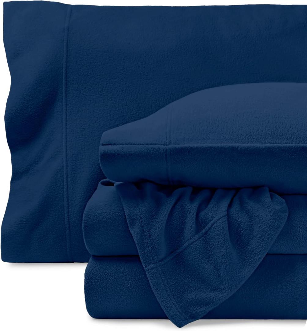 Bare Home Super Soft Fleece Sheet Set - Split King Size - Extra Plush Polar Fleece, No-Pilling Bed Sheets - All Season Cozy Warmth (Split King, Dark Blue)