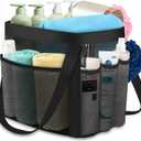 YASONIC Mesh Shower Caddy Portable for Dorm College Room Essentials, 8-Pocket Large Shower Bag with Double Handles, Hanging Shower Basket for Beach, Swimming, Bathroom, Beach, Camp, Gym, Black