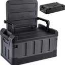 Versatile Foldable Seatable Camping Box Car Organizer Heavy Duty Storage Bins With Lids Box Trunk,Durable Plastic,60L Can Store Clothes, Toys Camping Equipment in Large Capacit (Black)