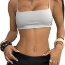 MakeMeChic Women's Square Neck Sports Bra Spaghetti Strap Wireless Square Back Workout Bra Crop Tops (M)