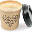 Disposable Espresso Cups with Lids - 4 Oz - 50 Sets - Kraft Coffee Print - Small To Go Paper Cups with Tops for Home Office or Party