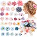 32 Pieces Flower Hair Clip for Women Artificial Rose Hair Aaccessories Bride Claw Clip Floral Barrettes for (Pink White Purple Blue)