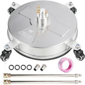 19" Pressure Washer Surface Cleaner with 4 Wheels, Stainless Steel Power Washer Surface Cleaner for Driveways Sidewalks Patios, 1/4" Quick Connector, 2 Extension Wand, 4000 PSI