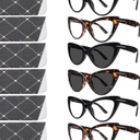 6 Pack Fashion Cat Eye Reading Glasses for Women Blue Light Blocking Oversized Spring Hinges Computer Readers +1.25