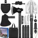 Survival Shovel Survival Axe, Camping Folding Shovels Hatchet with 19.2-37.8inch Lengthened Handle Enlarged Shovelhead High Carbon Steel with Storage Pouch for Camping Cycling Hiking