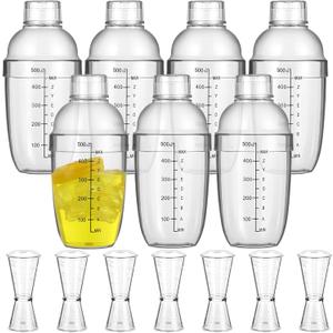7 Pcs Plastic Cocktail Shaker Set Drink Mixer with Mark Clear Drink Cocktail Shaker and Measuring Jigger Set Ounce Cup Clear for Bar Party Home Use Wine Bar(17oz)