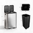 Kitchen Trash Can, 2×8 Gal （30l+30l）Stainless Steel Garbage Can with Lid | Stainless Trash Bin with 2 Removable Inner Buckets, Soft-Close Foot Pedal, Fingerprint-Resistant for Kitchen Home Office