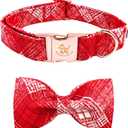 Elegant little tail Christmas Dog Collar, Plaid Print Pet Collar Dogs Holiday Collars with Bow Red Cute Winter Boy Girl Puppy Bow Adjustable Pet Collars for X-Large Dogs