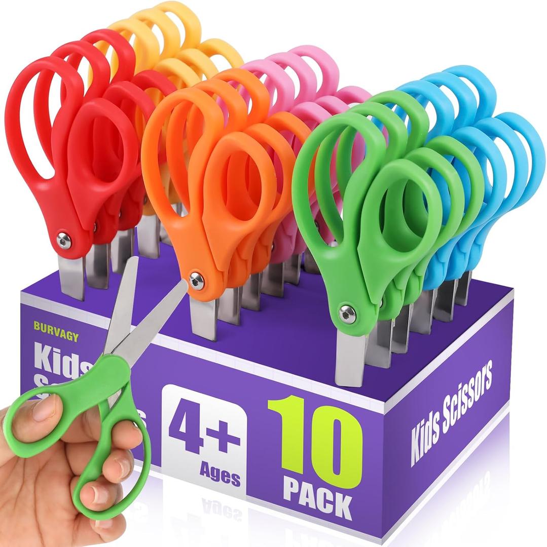 10 Packs 5" Small School Student Blunt Tip Craft Kids Scissors, Stainless Steel Blades Comfort Grip 5 Inch Safety Scissors Bulk for Children Toodler Cutting Paper