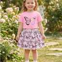 GLIGLITTR Girls Skirt Set Toddler Girl Cute Short Sleeve Butterfly T-Shirt Tops and Skirt 2 Piece Summer Outfit Clothes 6-7Y (Pink)