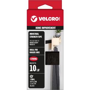 VELCRO Brand Industrial Strength Tape, Black, 2in x 4ft Roll Adhesive Sticky Back Fastener For Indoor And Outdoor Use, Smooth Surface Attachment, Mounting and Hanging, 2 Pack