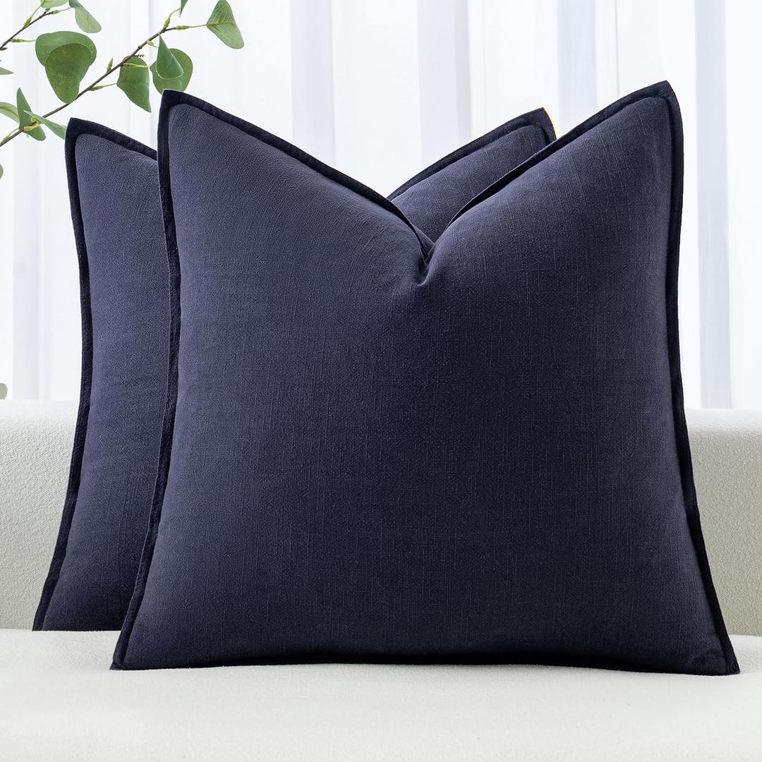 MIULEE Decorative Linen Pillow Covers 20x20 Inch Navy Boho Farmhouse Neutral Couch Throw Pillows for Bed Pack of 2 Accent Outdoor Pillowcase Modern Sofa Cushion Livingroom Home Decor (20" x 20" (Pack of 2))