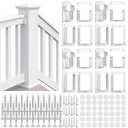 Beeveer 4 Sets Vinyl Fence Railing Bracket Kit with Screws Straight Porch and Deck Railing Bracket Fits for 2 x 3.5 White Top and Bottom for Yorkshire and Bolton