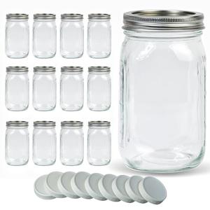 Jumterlee Wide Mouth Mason Jars 32 oz 12Pcs, Canning Jars with Airtight Lids and White Plastic Mason Jar Lids with Silicone Rings for Overnight Oats, Food Storage, Dry Food, Snacks, Candies and More