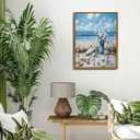 Framed Blue Ocean Beach Canvas Wall Art Coast Seashell Starfish painting Decor Pictures Blue Seaside White Daisy Posters Prints for Modern Coastal Themed Home Decoration Bathroom Room Decoration (10"L x 8"W)