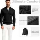 VPG Mens Quarter Zip Sweater, Regular Fit Lightweight Mock Neck Knit Texture Polo Long Sleeve 1/4 Zip Pullover (Black, L)